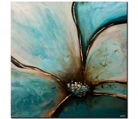 Painting for sale - teal flower painting textured abstract art #9341