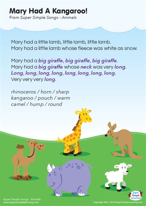 Mary Had A Kangaroo Lyrics Poster - Super Simple