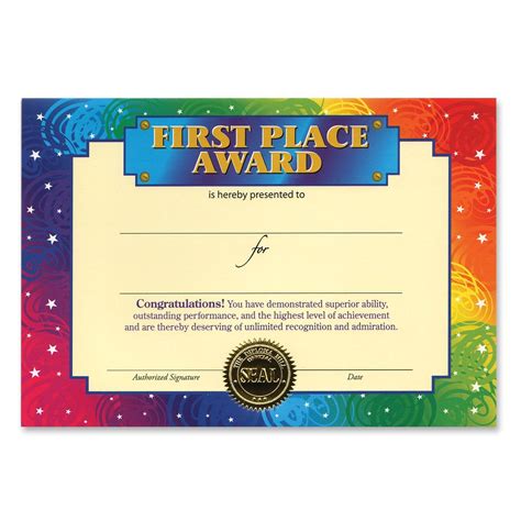 First Place Award Certificate - Beistle Party Supplies | Award ...