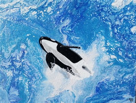 Orca art Acrylic painting Whale Art Paint Pouring art | Etsy