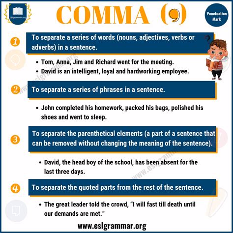 Comma Rules | Comma Definition & Examples for ESL Learners - ESL Grammar