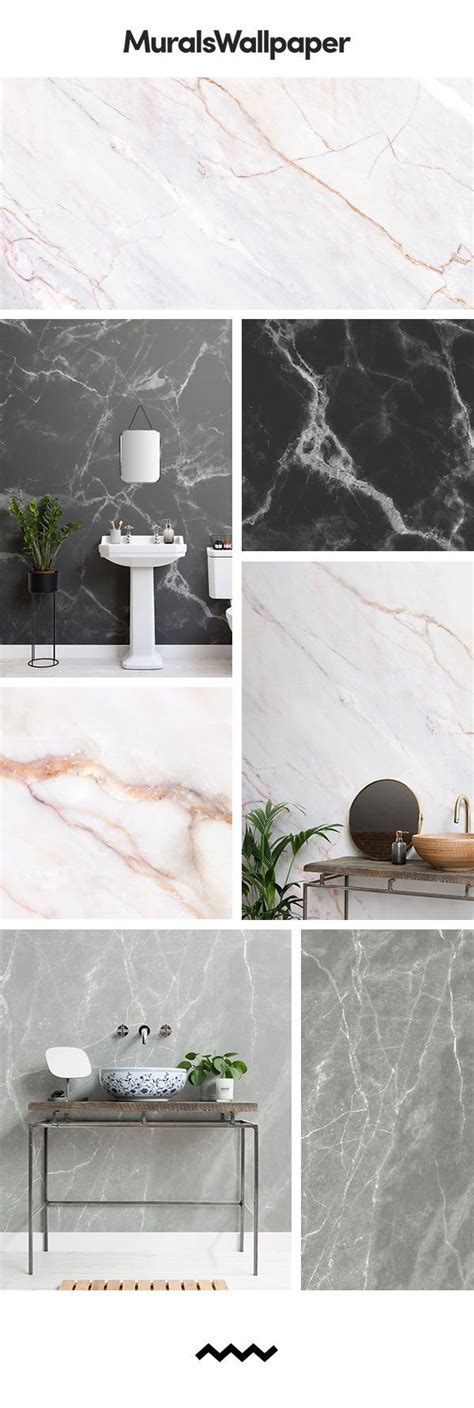 Create a stunning feature bathroom wall with marble effect wallpaper ...