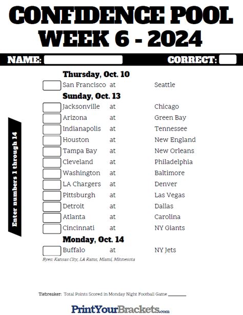 NFL Week 6 Confidence Pool Sheet 2023 - Printable - baiaseixal.com