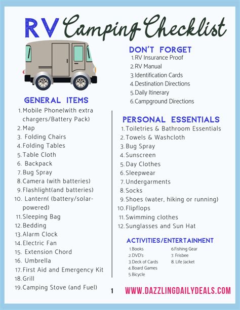 Camper Checklist For Your RV - FREE Camper Packing List Printable | Rv ...