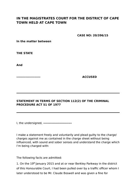 PLEA 112 2 CPA - Notes - IN THE MAGISTRATES COURT FOR THE DISTRICT OF ...