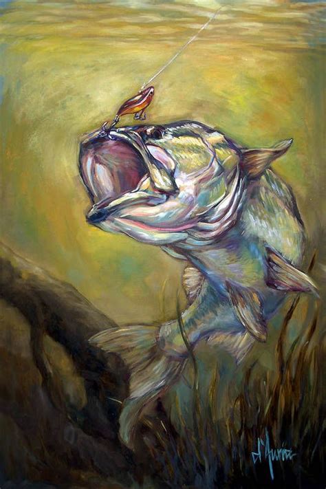 Hooked Art Print by Tom Dauria | Fish drawings, Fish painting, Bass ...