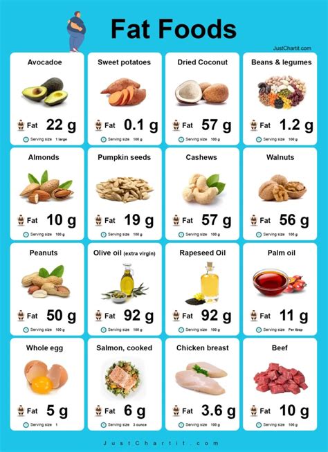 0, Low, High & Keto Fat Foods Chart per 100 g