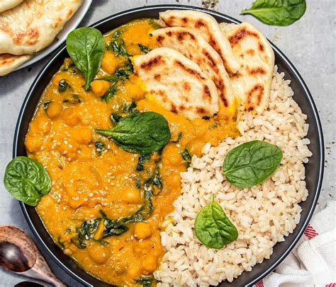 Pumpkin Chickpea and Spinach Curry with Naan Bread | Chickpea and ...