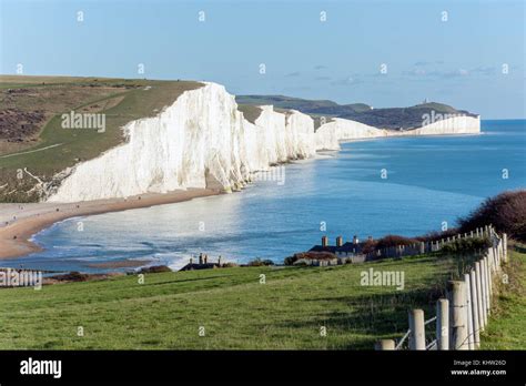 Seven sisters cliffs from seaford head nature reserve seaford wh hi-res ...