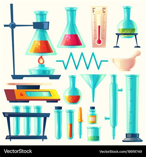 Cartoon laboratory equipment glassware set Vector Image