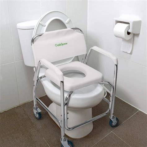 OasisSpace Rolling Shower Chair 400 lb, Rolling Commode Transport Chair ...