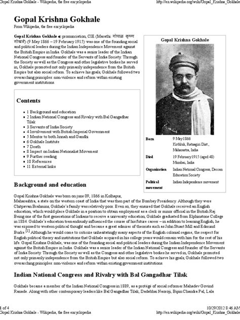 Gopal Krishna Gokhale - Biography | PDF | Government | Politics (General)