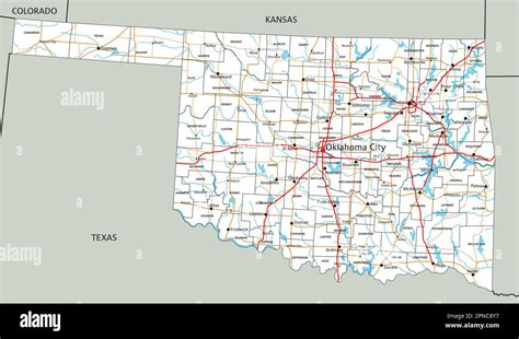 High detailed Oklahoma road map with labeling Stock Vector Image & Art ...