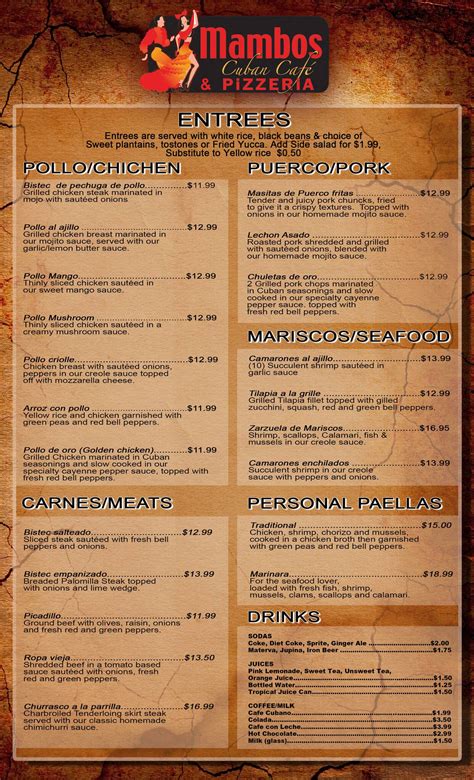 Menu at Mambos Cuban Cafe, Jacksonville, Beach Blvd #9