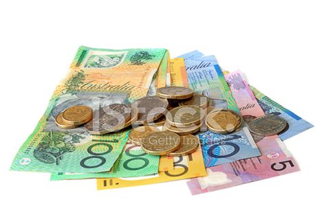 Australian Money Notes and Coins on White Background Stock Photos ...