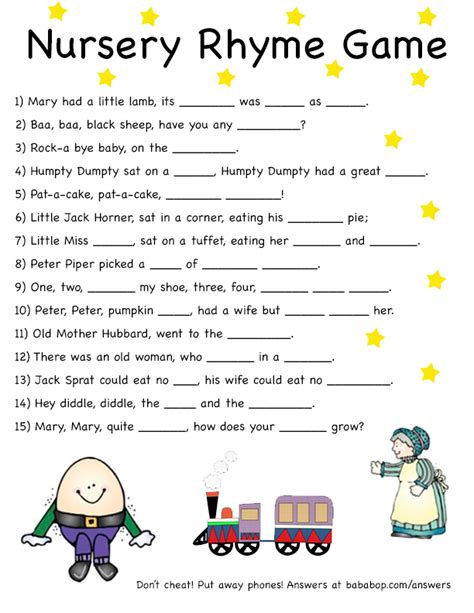 Free Printable Baby Shower Nursery Rhyme Game