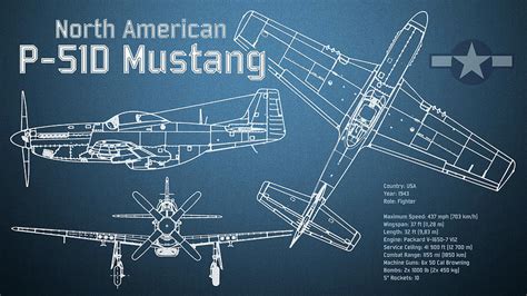 North American P-51D Mustang Blueprint #4 Digital Art by SP JE Art - Pixels