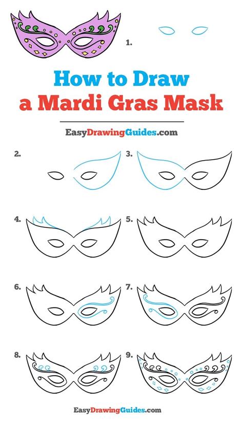 How to Draw a Mardi Gras Mask - Easy Step by Step Drawing Tutorial ...