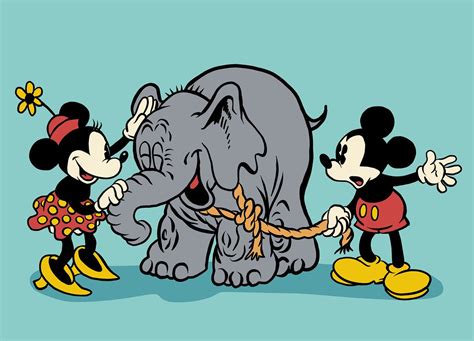 Mickey and Minnie Mouse with elephant | Cartoon postcard | artist les ...