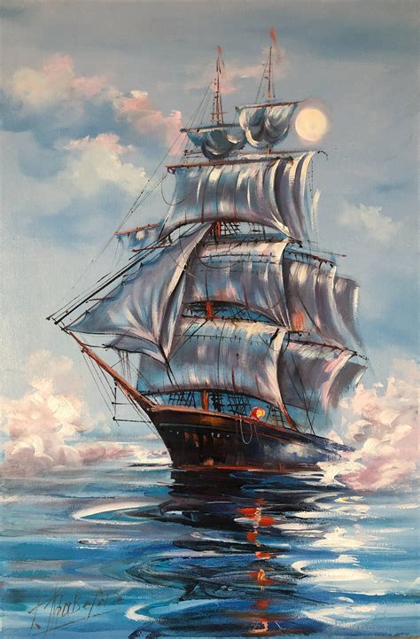 Navy Ship at Sea Painting on Canvas Large Sailing Wall Art - Etsy ...