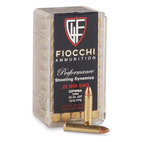 Fiocchi Performance, .22 Winchester Magnum, JHP, 40 Grain, 50 Rounds ...