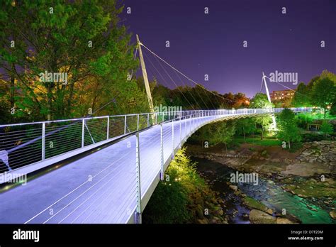 Liberty Bridge in Falls Park, Greensville, South Carolina Stock Photo ...