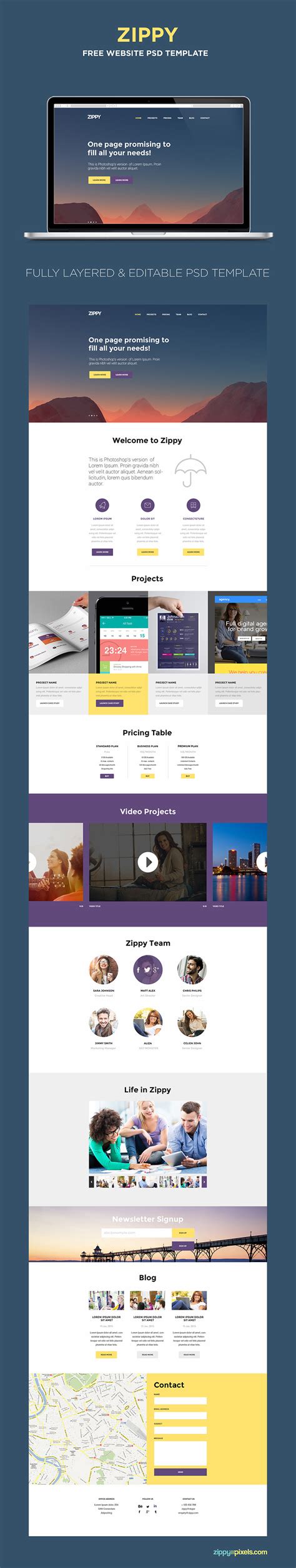 Free One Page Website Template PSD | ZippyPixels