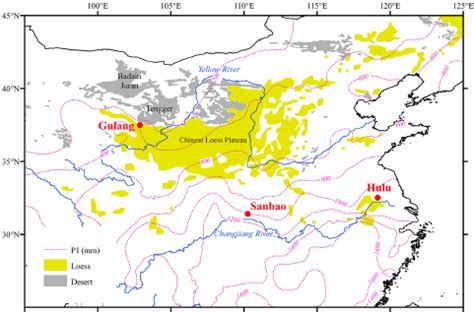 Map showing the loess distribution and locations of the Gulang loess ...