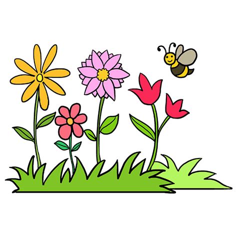 How to Draw a Flower Garden - Really Easy Drawing Tutorial | Flower ...