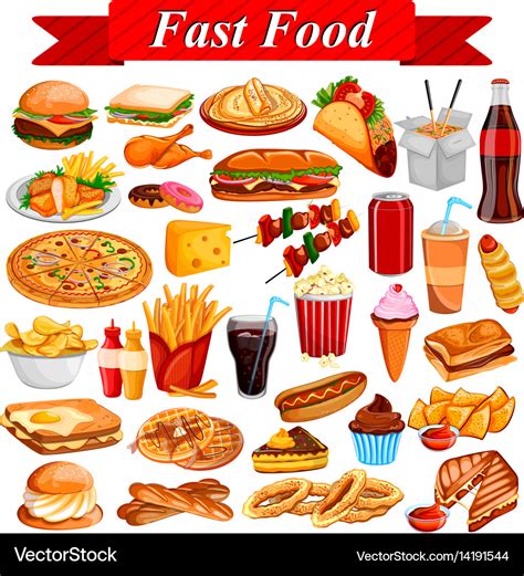 Delicious tasty fast food and drink item Vector Image