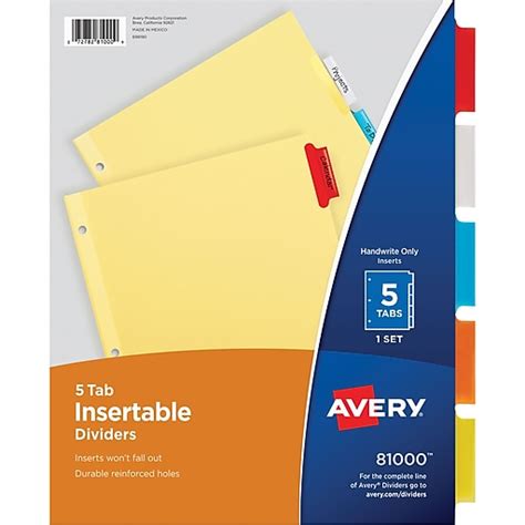 Avery Insertable Multicolored 5 Tab Dividers at Staples