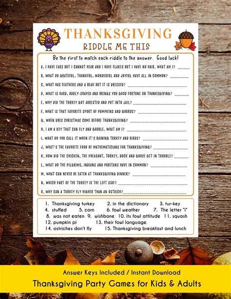 Thanksgiving Riddles Game Thanksgiving Printable Game Fun Holiday Game ...