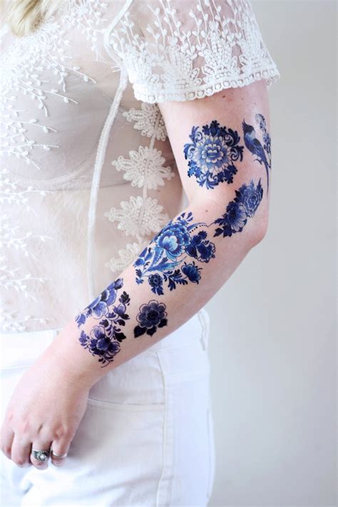 Delft Blue Temporary Tattoo Set / Blue Floral Temporary - Etsy UK