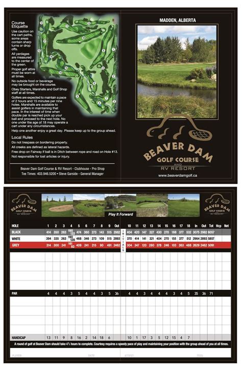 Course Scorecard - Beaver Dam Golf Course