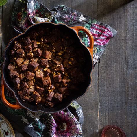 Pumpkin Bread Stuffing with Candied Bacon and Pecans | Bakers Royale