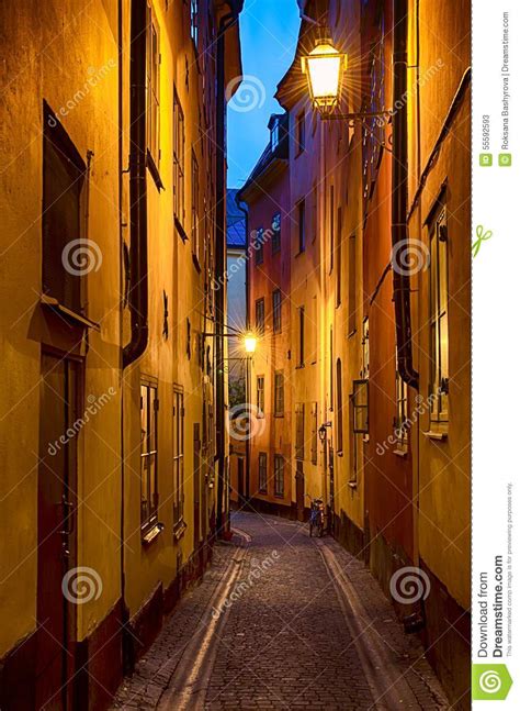 Gamla stan street at night stock image. Image of center - 55592593