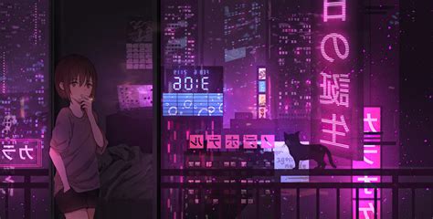 1920x1080 Anime Girl City Night Neon Cyberpunk 4k Laptop Full HD 1080P ...