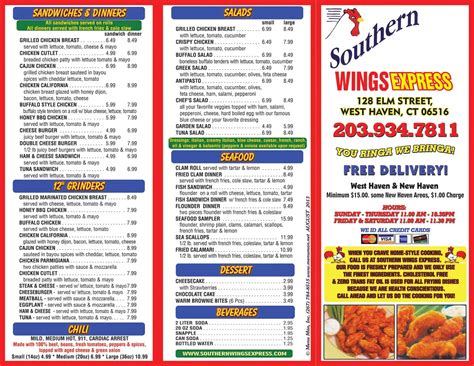 Southern Wings Express Menu, Menu for Southern Wings Express, West ...