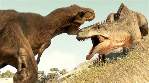 T-REX vs ALBERTOSAURUS vs ACROCANTHOSAURUS DINOSAURS BATTLE IN MALTA ...