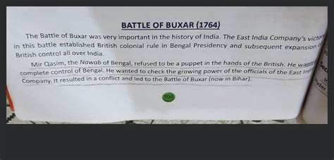 BATTLE OF BUXAR (1764) The Battle of Buxar was very important in the hist..