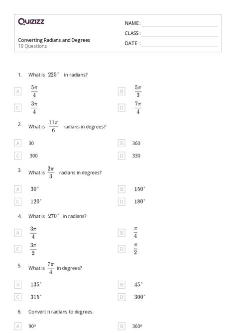 Converting Radian Measures to Degrees Color by Number Activity ...