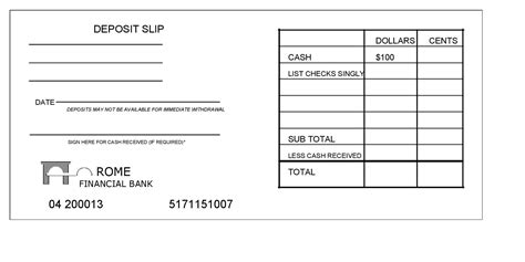 Printable Bank Deposit Slip