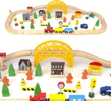 Wooden Train Set With Bridge | Toymate