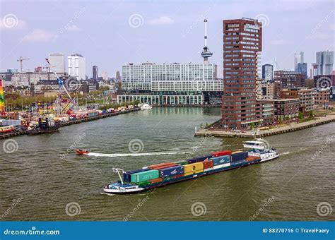 Container Ship in Port Area of Rotterdam, Netherlands Editorial Photo ...