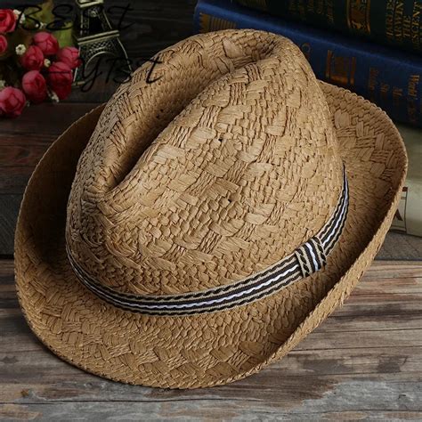 The new spring and summer men's casual hat jazz hand breathable straw ...