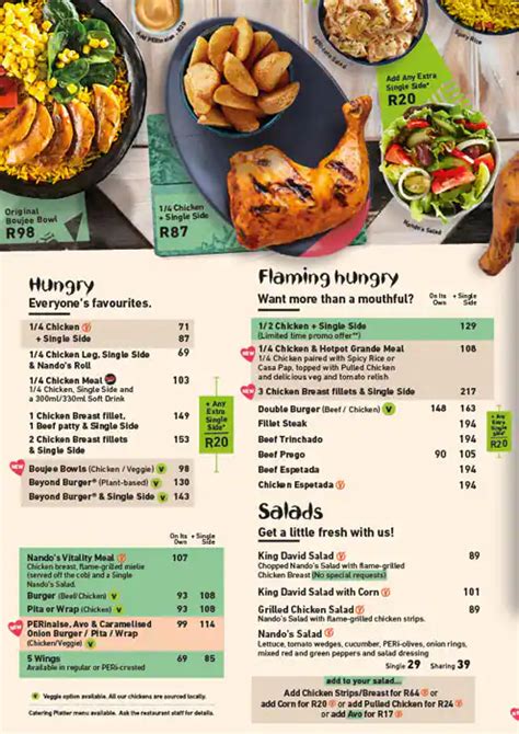 Menu at Nando's restaurant, Bluff, Pick 'n Pay Centre