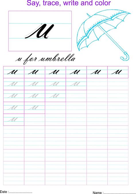 Cursive small letter 'u' worksheet