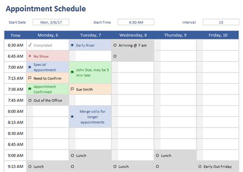 Microsoft Excel Templates: Appointment Schedule Excel Template