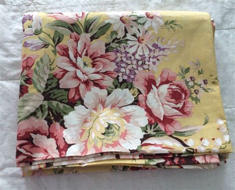 Ralph Lauren Queen Flat Sheet Brooke Yellow Floral Shabby Cottage Chic ...