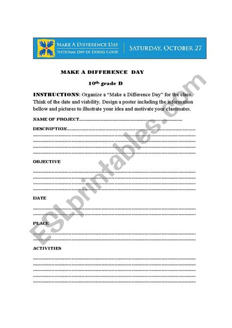 MAKE A DIFFERENCE DAY - ESL worksheet by chamiza